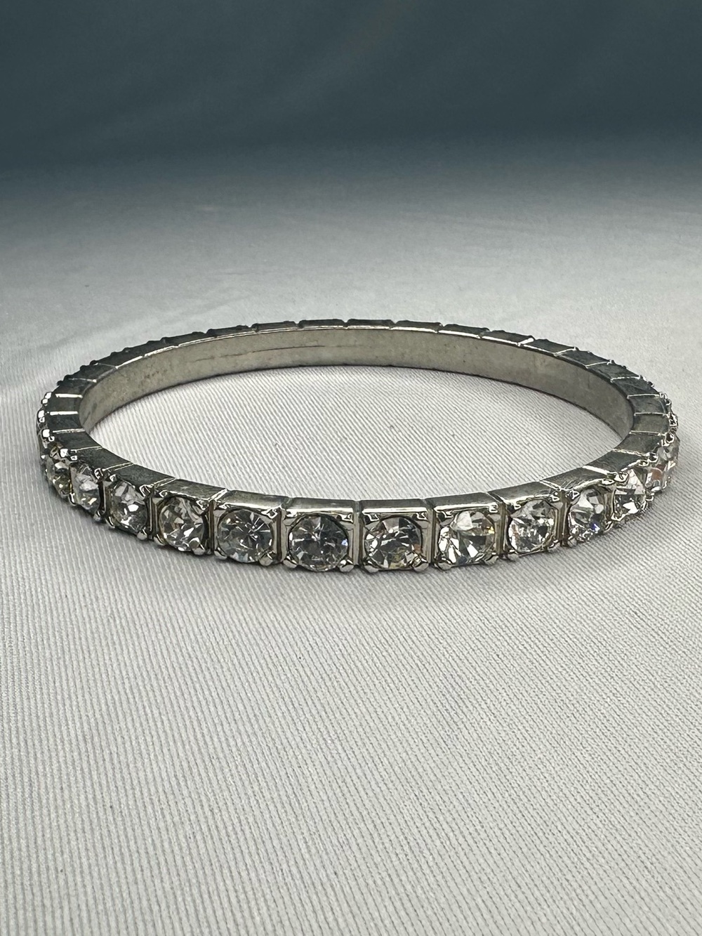 Crystal Tennis-Style Silver Bangle Bracelet